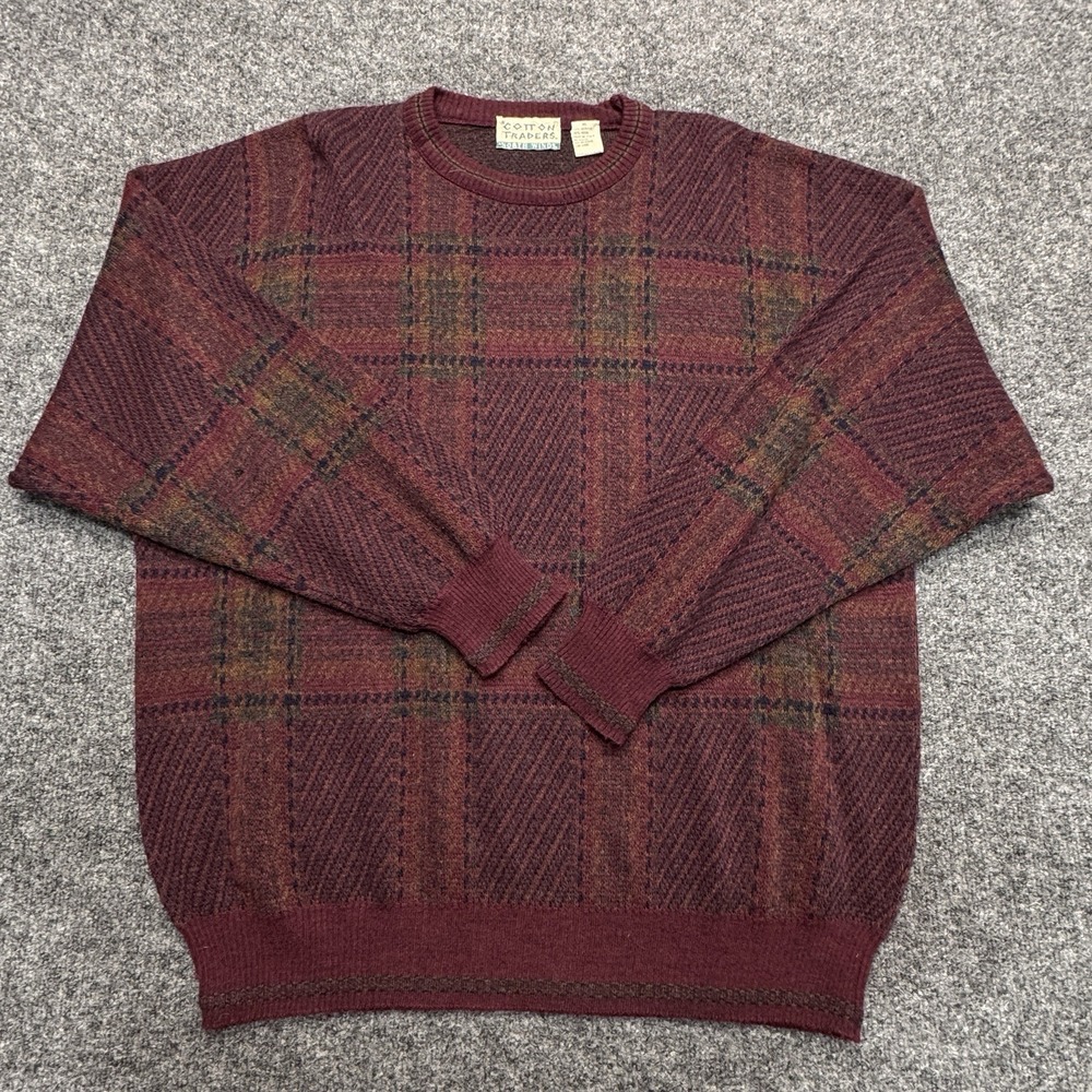 Cotton Traders Sweater Mens XL Burgundy Plaid Grandpacore‎ Dark Academia Italy